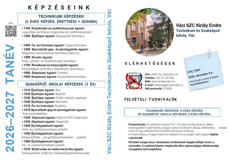 Középiskolai felvételi 2026-2027 tanévre